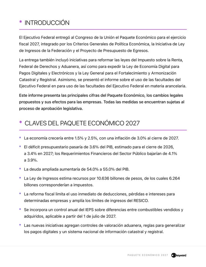 Página interior con títulos de sección y viñetas